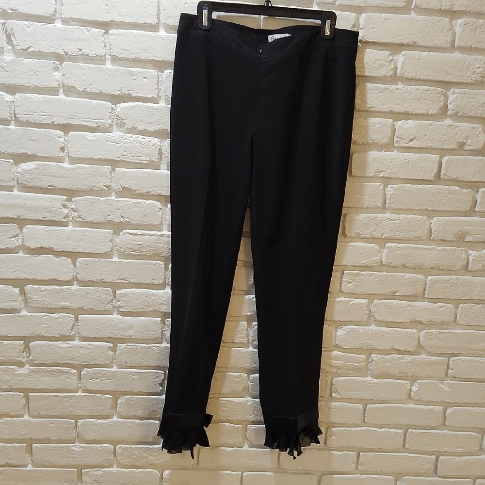 Chic Black Fringe Hem Pants